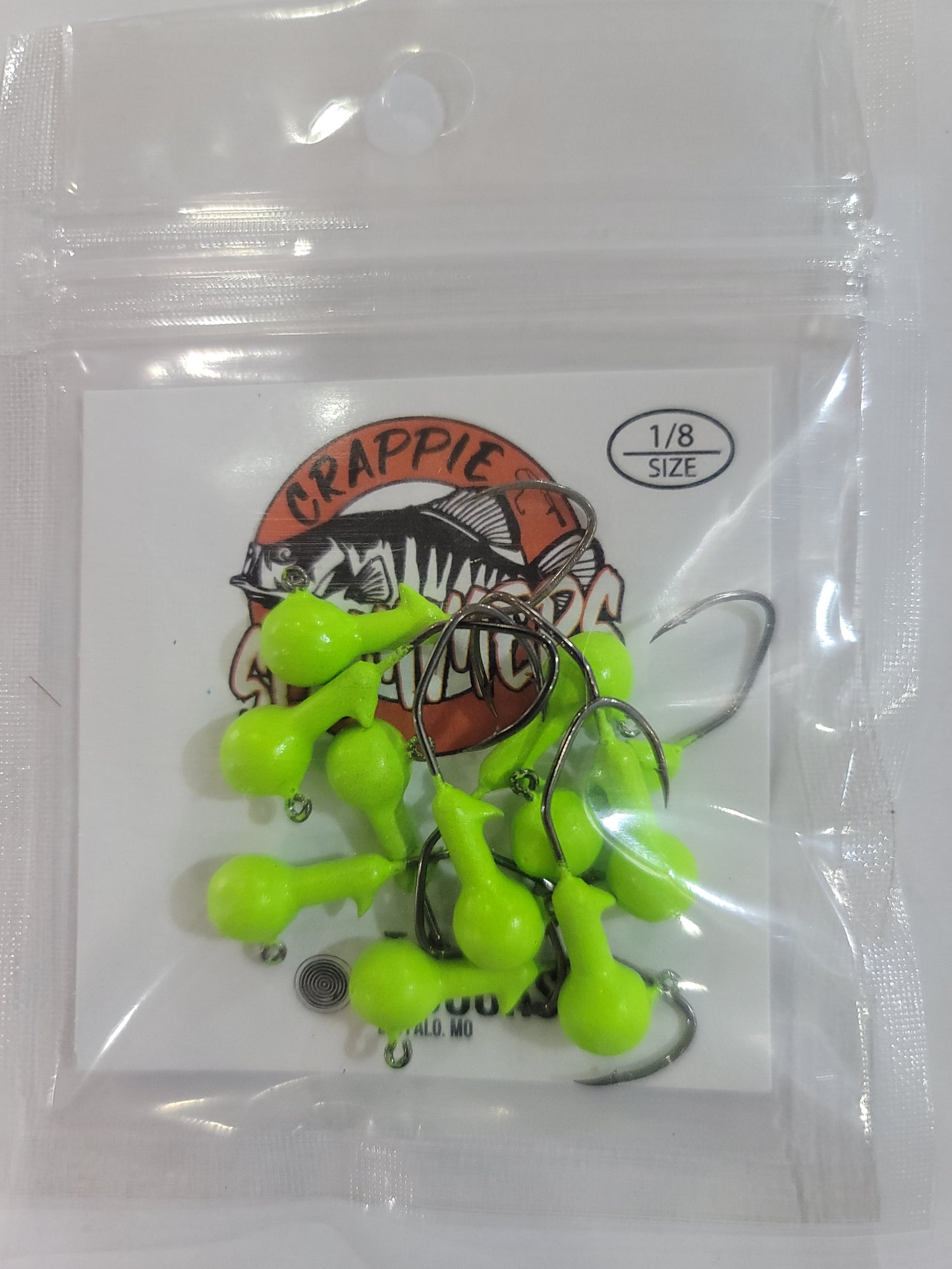 1/8oz Sickle Hook Jig Heads - Chartreuse Green Glow