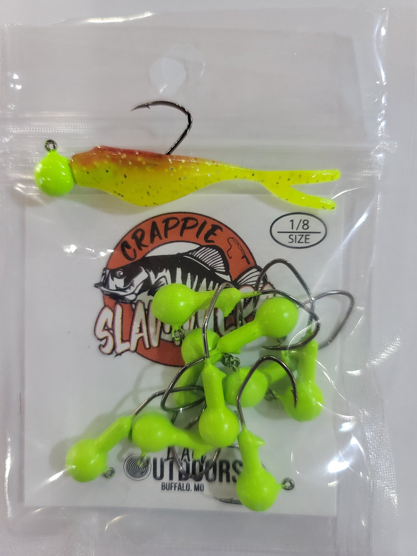 1/8oz Sickle Hook Jig Heads - Chartreuse Green Glow