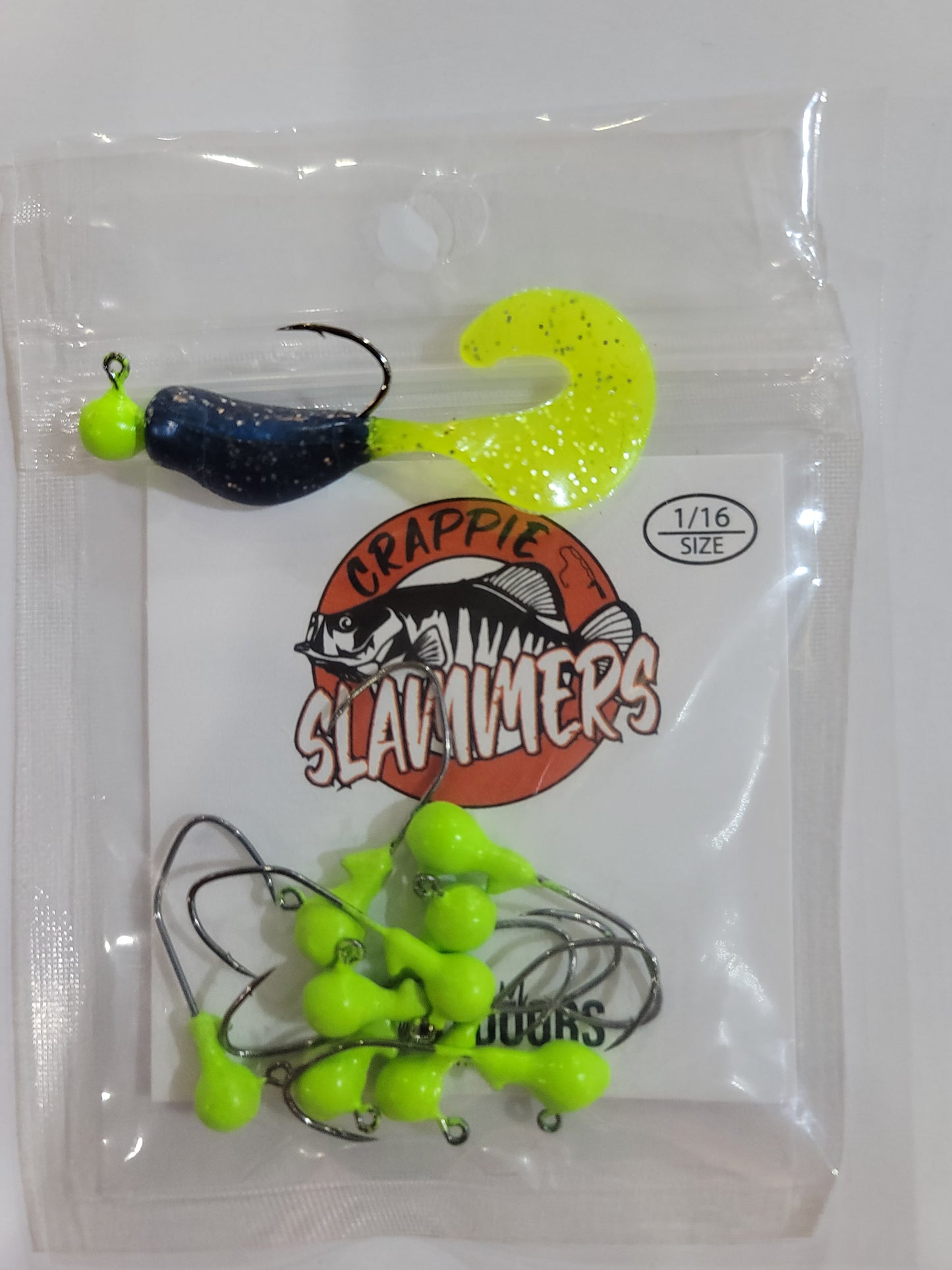 1/16oz Sickle Hook Jig Heads - Chartreuse Green Glow