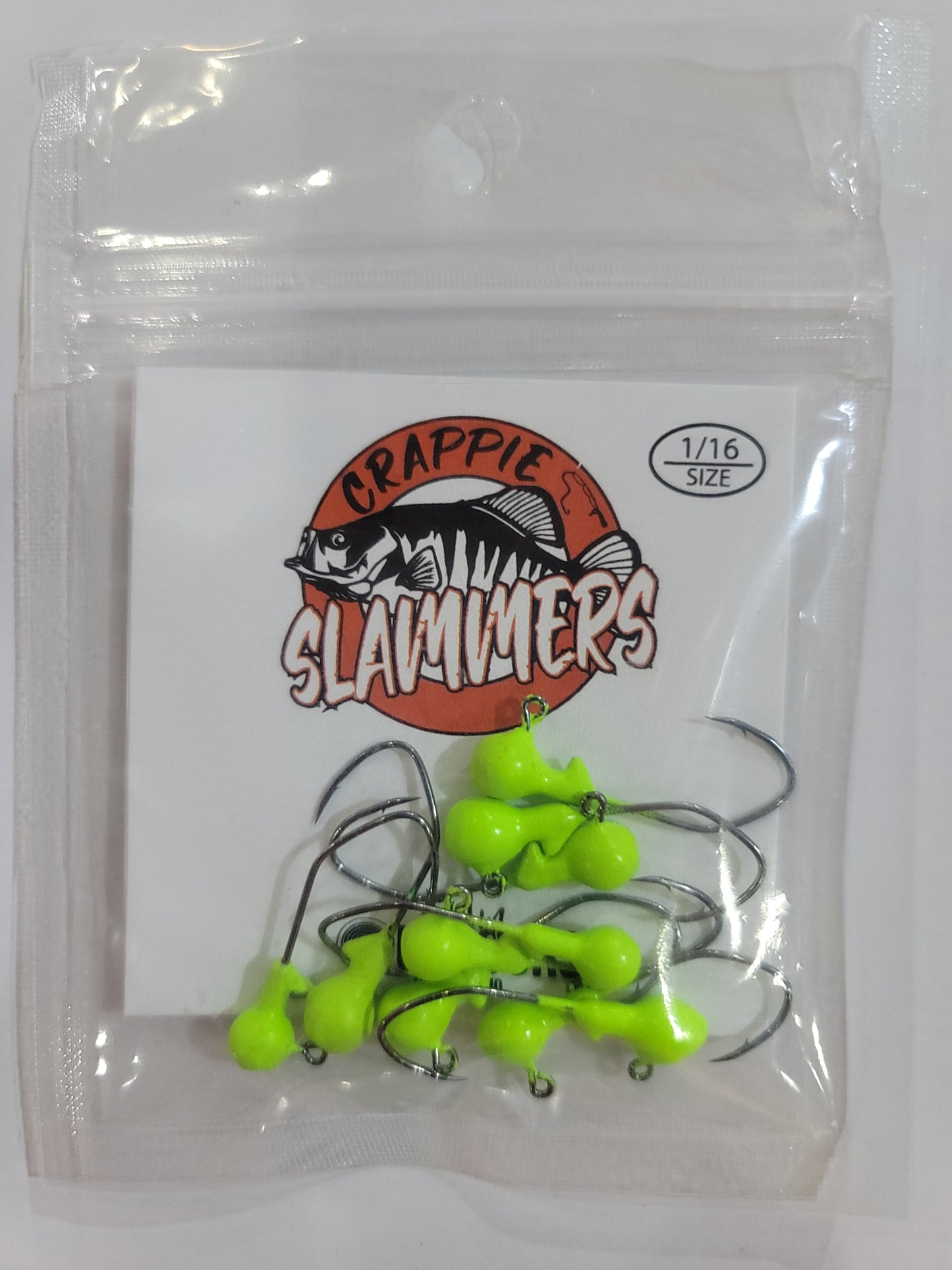 1/16oz Sickle Hook Jig Heads - Chartreuse Green Glow