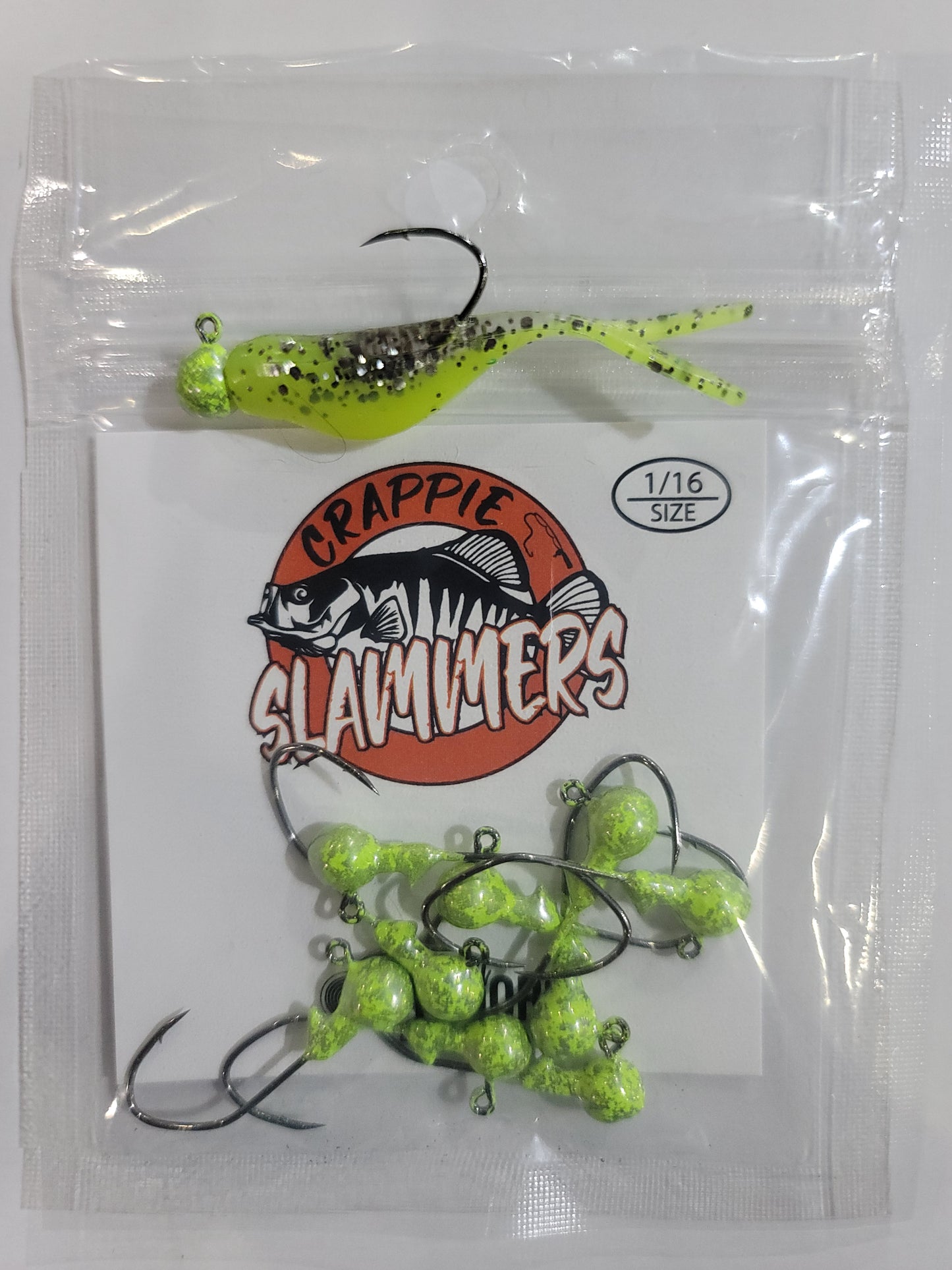 1/16oz Sickle Hook Jig Heads - Chartreuse Chrome